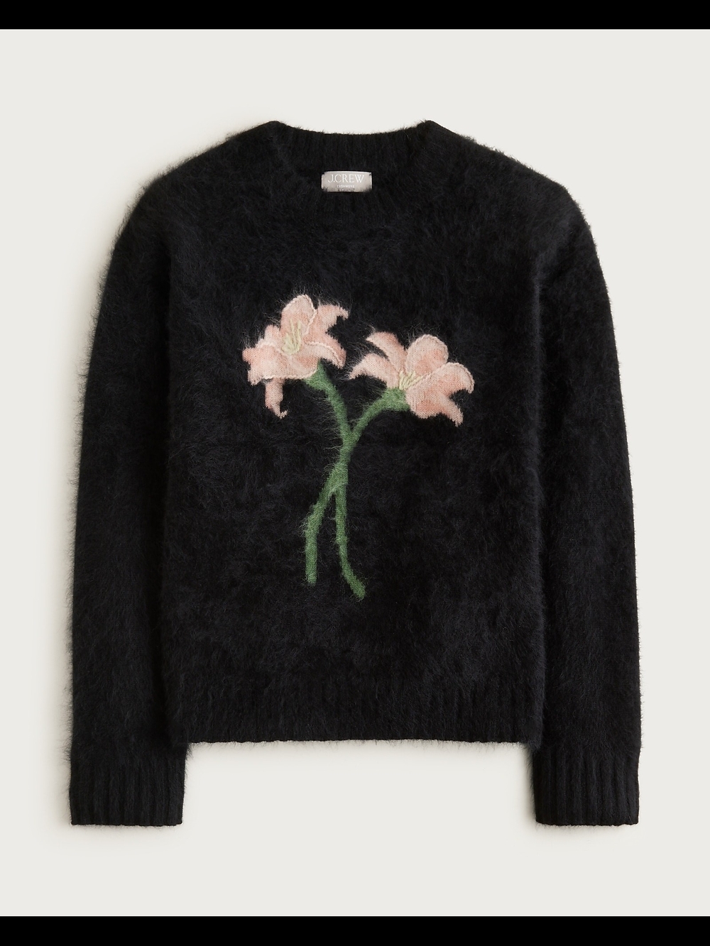 J. Crew Brushed Cashmere Relaxed Crewneck Sweater With Floral Intarsia